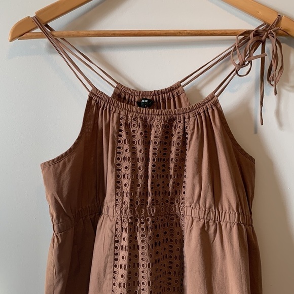 J. Crew Tan Summer Spaghetti Strap Eyelet Dress Size Medium - Picture 5 of 17